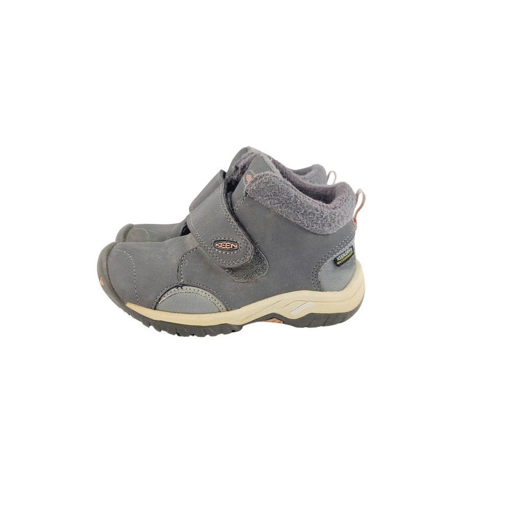 KEEN, Solid Round Toe Leather, Textile Winter Waterproof Boots Boys Size 10 Gray